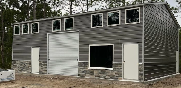 Two Tone Garage with Custom Windows